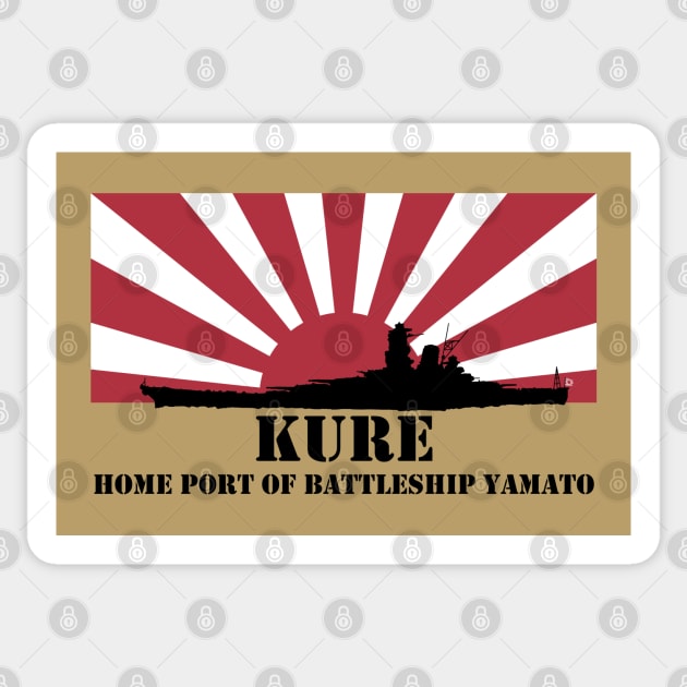 KURE: Home Port of Battleship Yamato (Black) Sticker by MrK Shirts